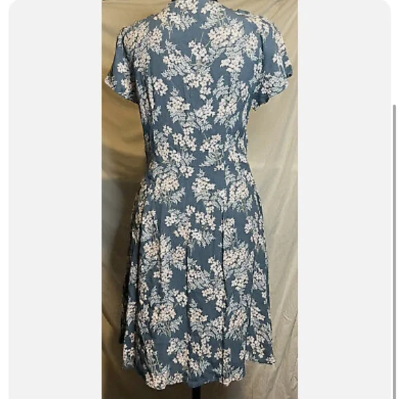 LOFT Blue Floral Button Dress Size 2 - Picture 2 of 9
